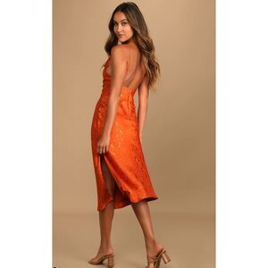You're My Type Rust Orange Satin Jacquard Midi Slip Dress Size Small NWT